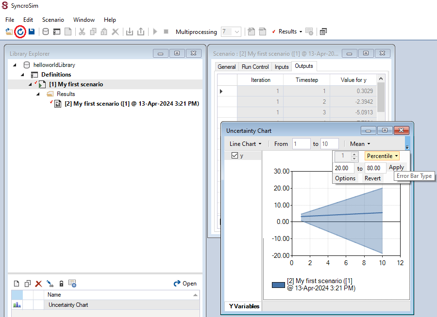 Using rsyncrosim with the SyncroSim Windows User Interface to plot uncertainty